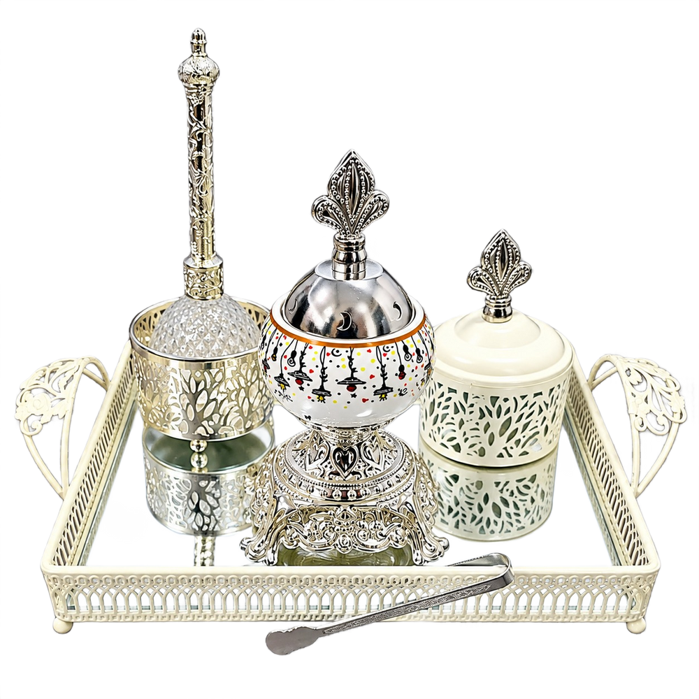 طقم مباخر الضيافة الفضي - فضي